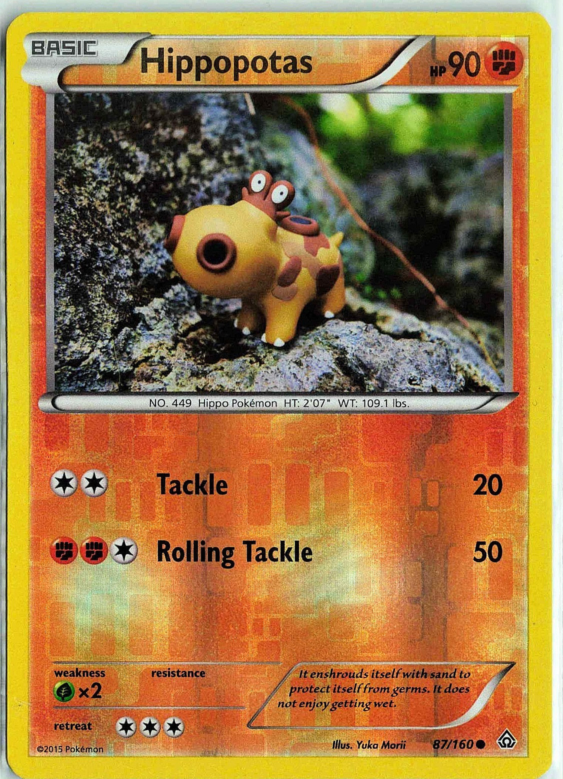 Hippopotas 87/160 Primal Clash Reverse Holo Pokemon Card Yuka Morii Clay Art