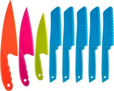 Jovitec 8 Pcs Kid Cooking Kitchen Knife Set, Plastic Serrated Edges Children's