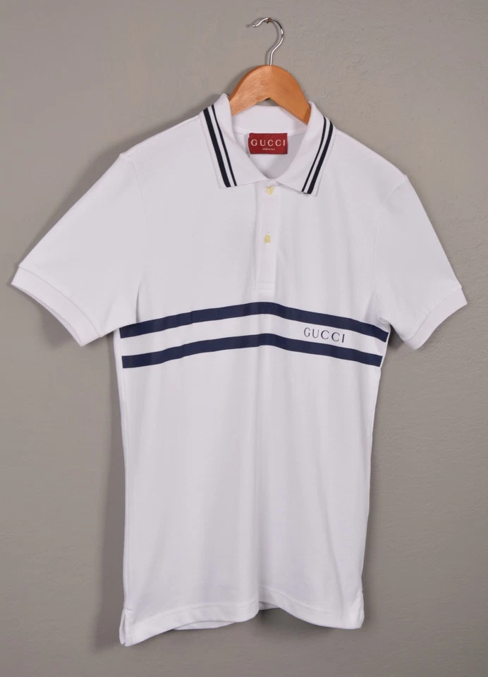 Polo Gucci Hombre Algodón Blanco XXL | Detalle Rayas Azul Marino | Hecho en Italia Foto 3 de 4