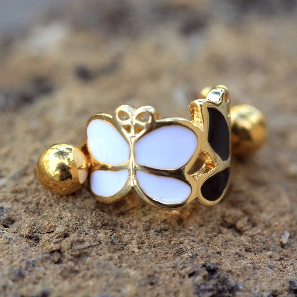 Gold Plated Black and White Butterfly Cartilage Ear Cuff - Image 4 of 4