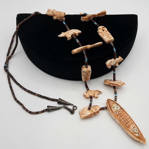 Native American Corn Maiden Necklace AS IS/PARTS 31.5" Carved Fetish Heishi