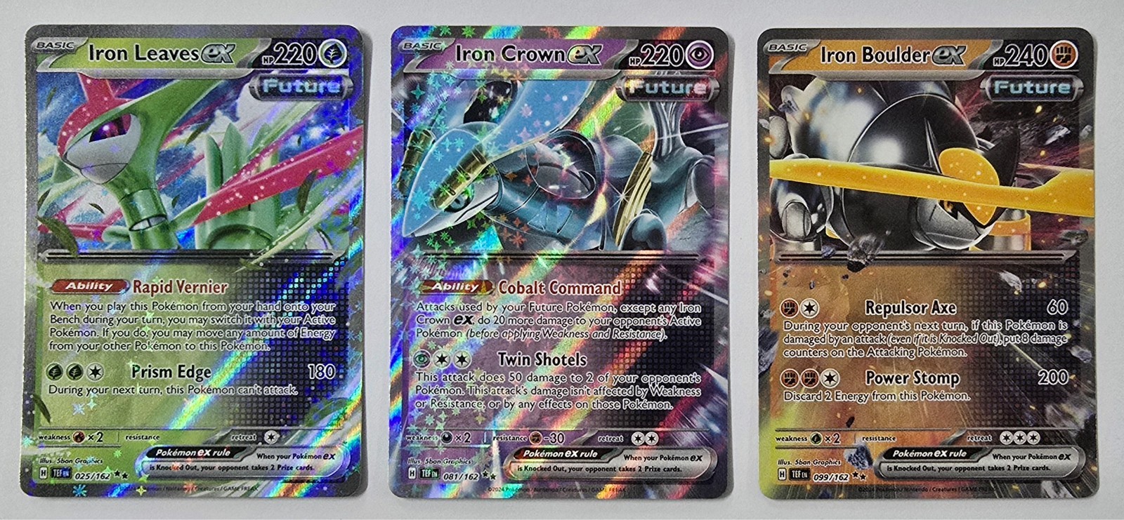 Pokemon Temporal Forces IRON SET 3x Cards Iron Boulder Crown & Leaves ex ENGLISH