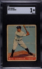 1933 Goudey Baseball #92 - Lou Gehrig Rookie Card RC - SGC 1 - Yankees. rookie card picture