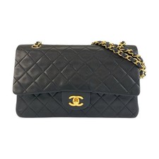 Chanel Vintage Matelasse Double Flap Leather Shoulder Bag Women Black One Size