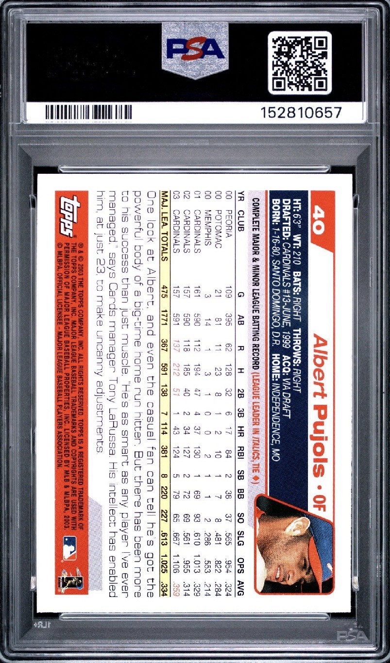 2004 Topps 1st Edition Albert Pujols St. Louis Cardinals PSA 9 Mint Rare Low Pop view 2