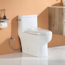 HOROW One Piece Toilet Dual Flush 1.1/1.6 GPF, Compact Skirted Elongated Toilet