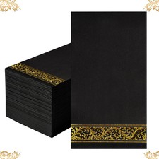 100 Pcs Black and Gold Paper Napkins Disposable, 3-Ply Soft  Absorbent