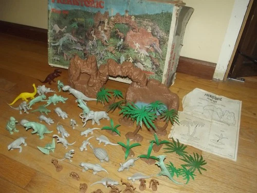 Marx Prehistoric Play Set 3398 with mountains, creatures 2 sets of cavemen