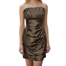 CACHE Pewter Strapless Pleated Ruched Bodycon Cocktail Dress EUC Size 8