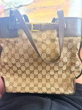 Gucci GG Pattern Tote Bag Beige/Brown Zip Clo...