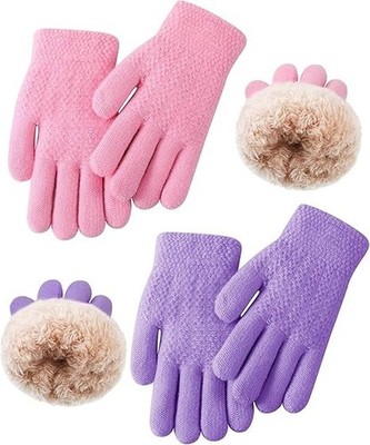 2 Pairs Kids Wool Fleece Lined Knit Gloves Winter Thick Warm Mittens for 6-10 Ye