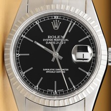 2000 ROLEX 16220 DATEJUST BLACK ENGINE TURNED STEEL JUBILEE WATCH $1 NR 9/30
