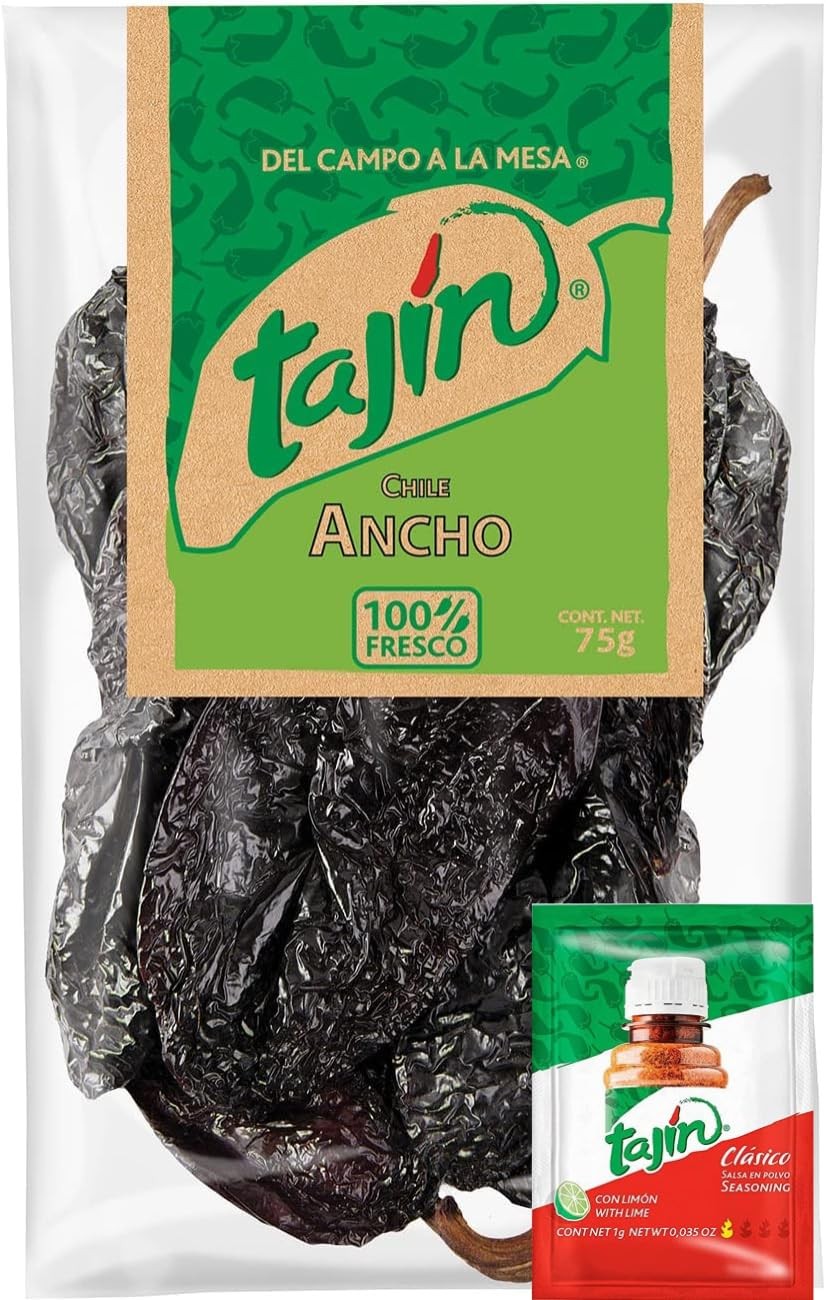 Tajin Ancho Chillies 75g with Free Seasoning Sachet – Smoky Mild Mexican Flavor
