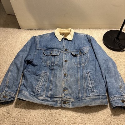 Vintage Lee Men's L Denim Trucker Jacket Sherpa Lined Corduroy Collar USA