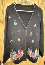 Vintage Christmas Cardigan Sweater Embroidered Candles Gifts Cozy Holiday