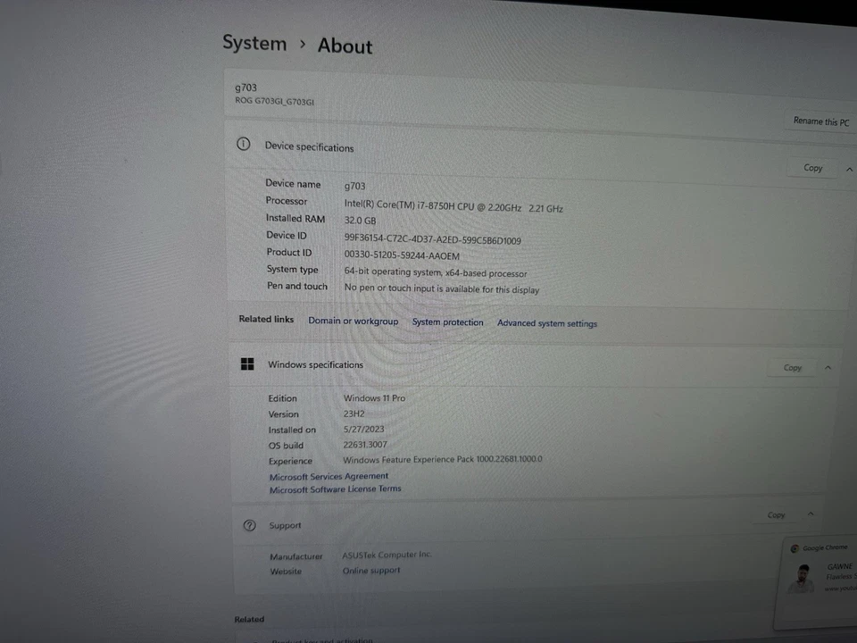 ASUS ROG CHIMERA GAMING  Laptop  desk top replacement  G703Gl Core i7-8750 - Image 2 of 4
