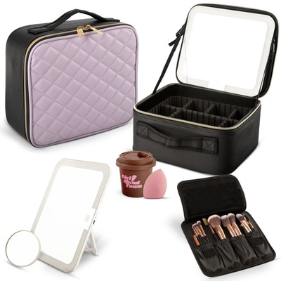 Travel Makeup Bag with LED Mirror - LED Makeup Bag with 10x Magnifier Mirror ...