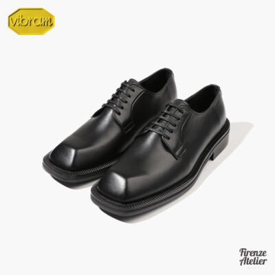 Firenze Atelier Men Matt Black Leather Square Toe Oxford Derby
