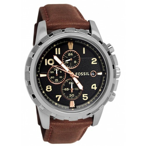 Fossil Dean Chronograph Black Dial Brown Leather Strap Men's Watch ...