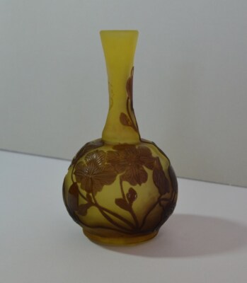 Antique Galle Cameo Art Glass Vase   6  high   Unique Bulbous Base
