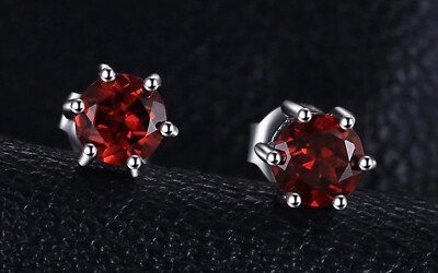 Natural Garnet Earrings, 925 Sterling Silver stud earrings anniversary gift.