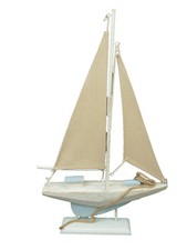 Deko Segelboot Boot Segler Schiff Höhe 42,5cm Weiß gewischt maritime Dekoration
