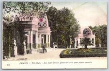 Palermo Vila Giulia Pompeian Hemicycles Postcard Busy Street Scene c1901-1907 NP