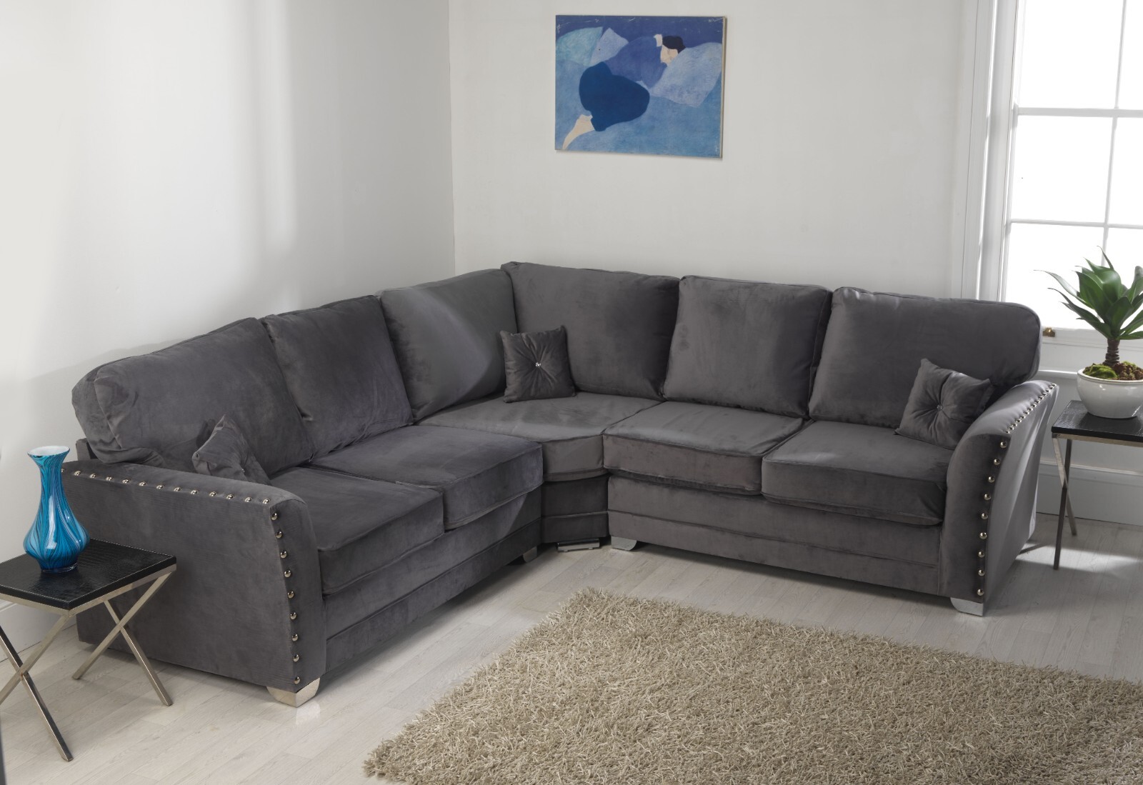 Plush Velvet Sofa Corner Suite 3 2 Seater Sofa Set Steel Essex