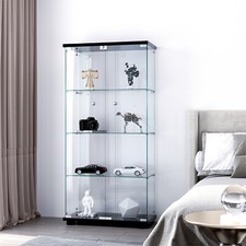 Glass Display Cabinet Curio Bookshelf 2 Doors Showcase Adjustable Shelves New