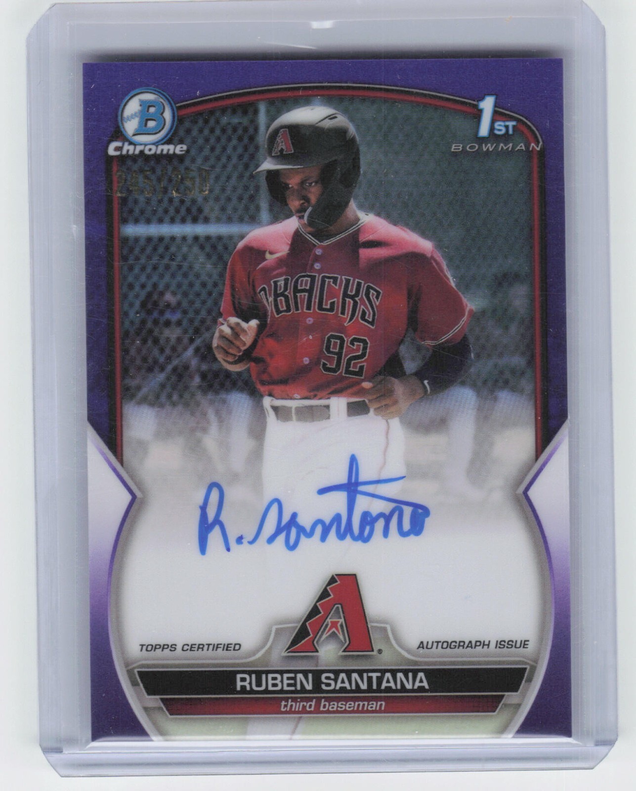 2023 Bowman Chrome Ruben Santana CPA-RSA 1st Prospect Purple Refractor Auto /250
