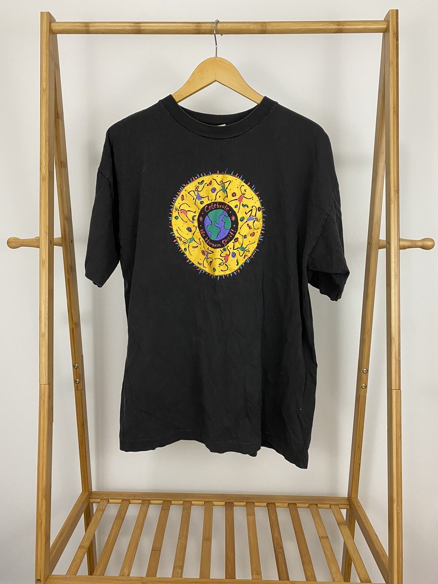 VTG 90s Celebrate The Human Spirit Single Stitch Black Faded T