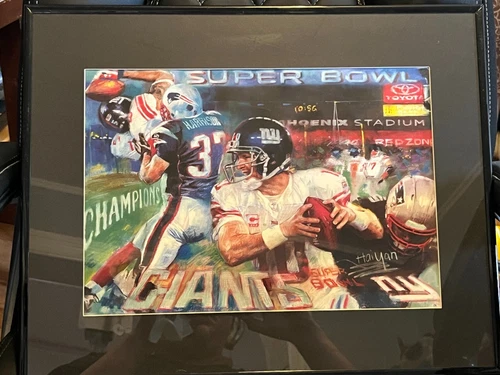 Haiyan 2008 Super Bowl Giants vs Patriots Artist Signed Matted Print/ Poster