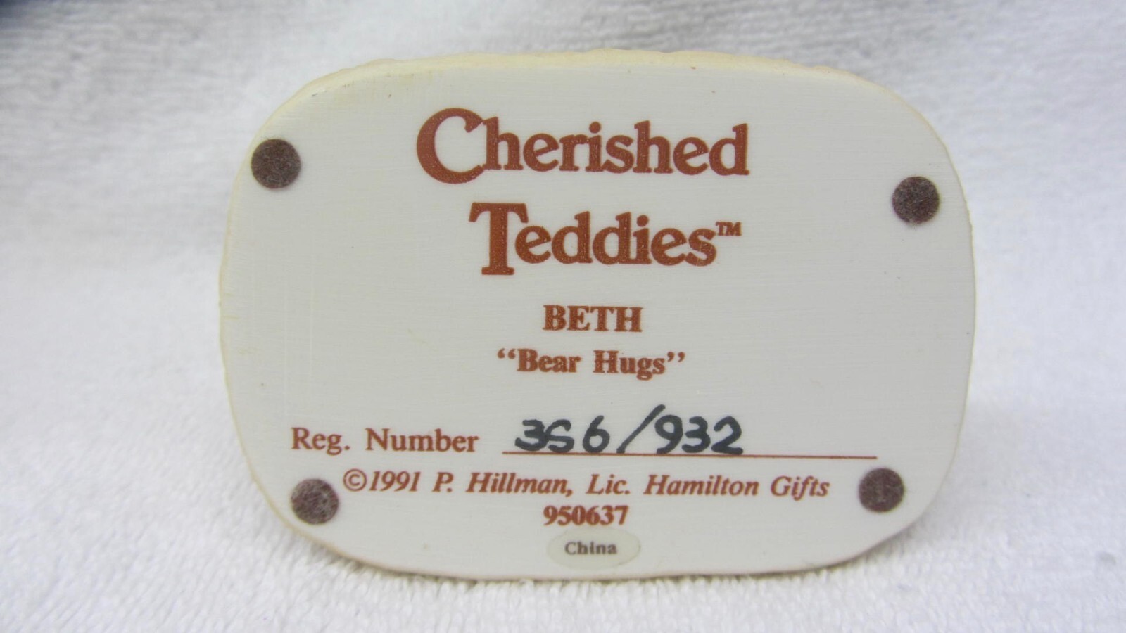 1991 Cherished Teddies *BETH* "BEAR HUGS" 950637 Enesco w/Box