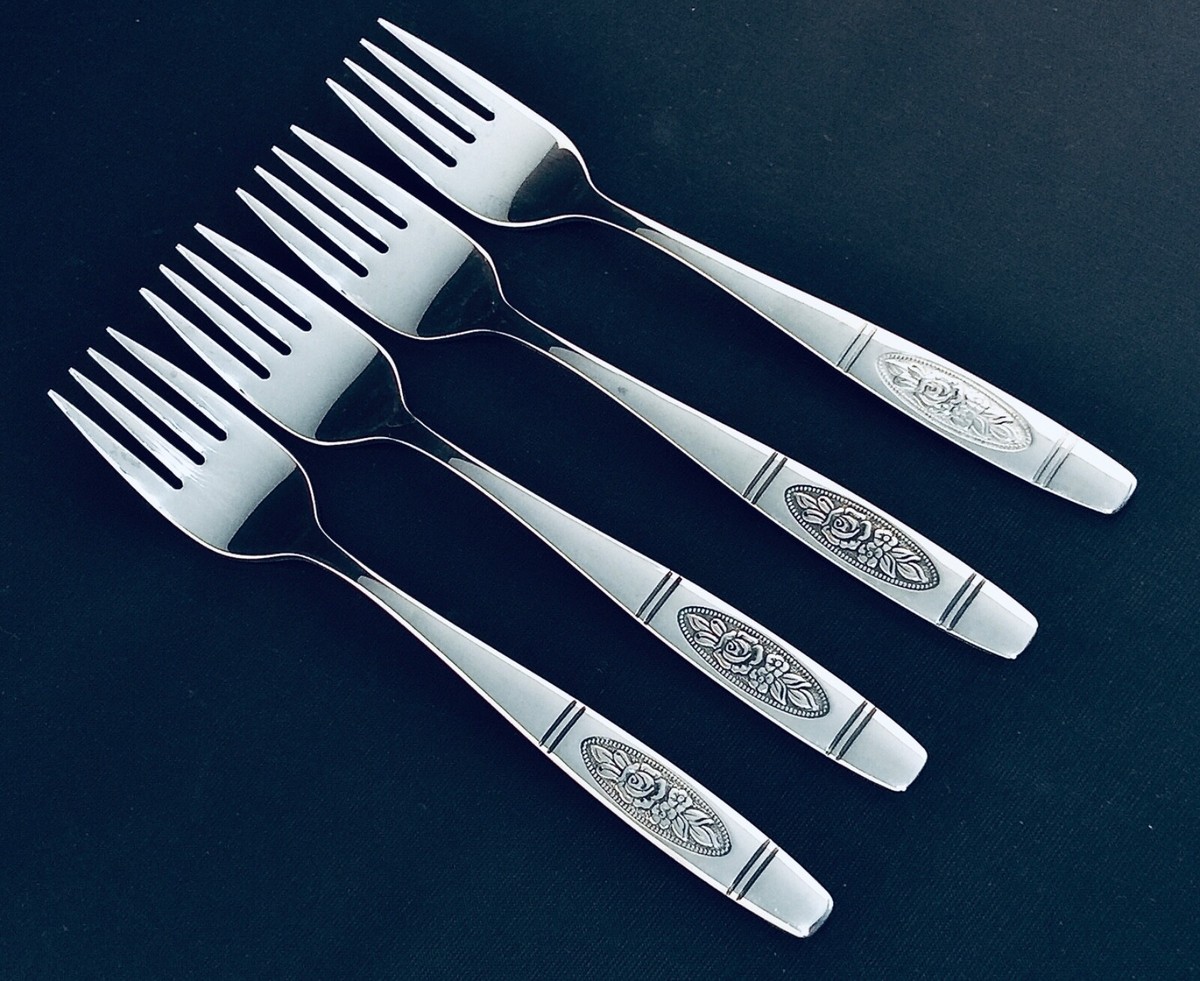 【ONEIDA】薔薇のバターディッシュ ガラスライナー ローズレリーフ 4 ONEIDA DISTINCTION DELUXE ROSE PENDANT SALAD FORKS STAINLESS