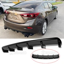 Glossy Black 6 Shark Fin Rear Diffuser Bumper Spoiler Lip For Mazda 3 6 Sedan