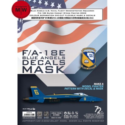 1/72 F/A-18E Blue Angels Fighter Color Separation Mask & Decal for Academy 12547