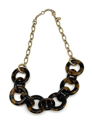 Crew Statement Necklace Tortoise Shell Chain Link Gold Tone