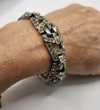 Vintage Estate Find Art Deco Revival Elegant Paste Stone Bracelet Safety Chain