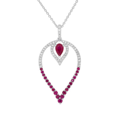 Birne Rubin Diamant Träne Collier 14K Weißgold natürlich 1,09 ctw zertifiziert