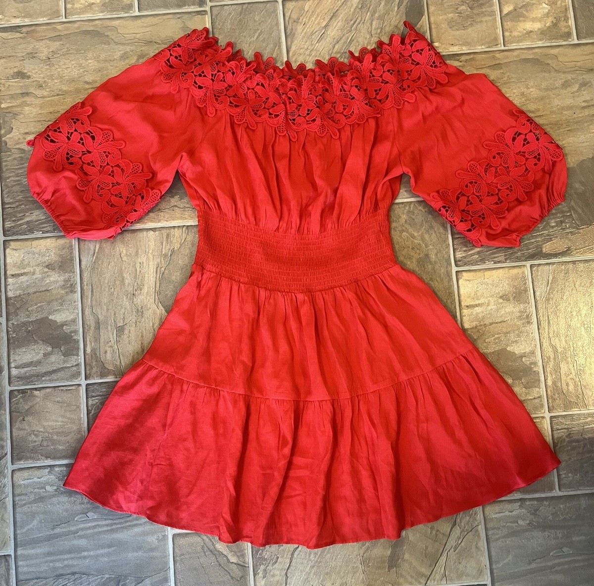 Gianni Bini Womens Short Sleeve Lace Off Shoulder Dress Red Size Large EUC