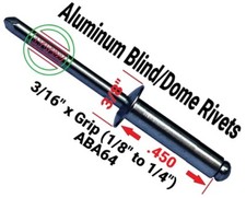  25  Aluminum Rivets 3/16 x Grip  3/16' to 1/4" ABA64