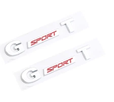 2pcs GT SPORT Logo Car Rear Trunk Emblem Decal Sticker ABS Badge (silver red)