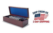 VOLTEɌɌA Display Case Wood Coin Slab Holds 50 Coins Storage Box , Mahogany