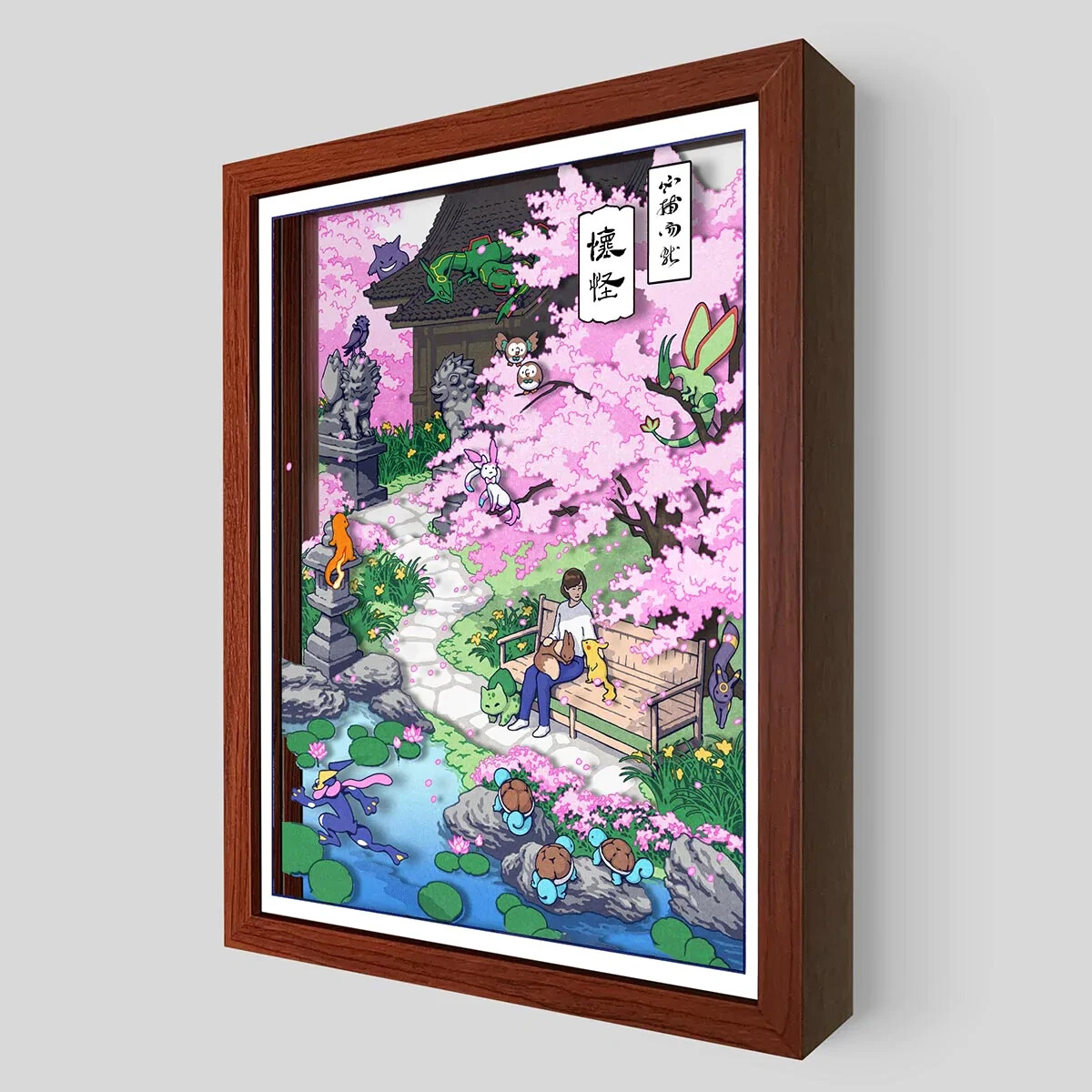 Pokemon Spring Garden Japanese Edo Period Style Shadow Box Wall
