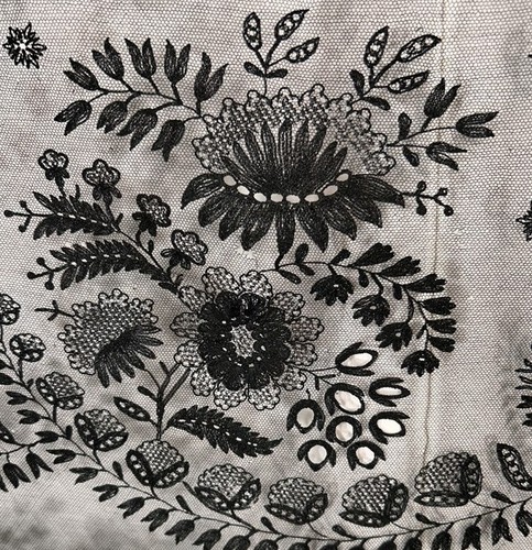antique lace black cotton net embroidered 36x46 edges finished original 19thc