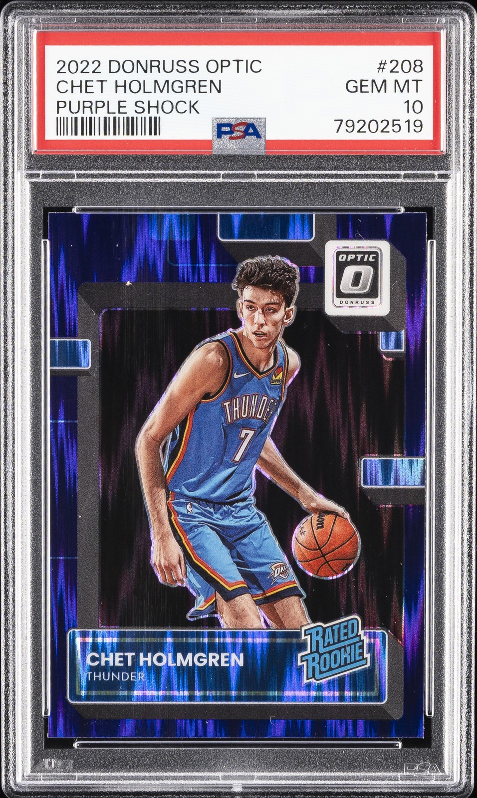 2022 PANINI DONRUSS OPTIC PURPLE SHOCK #208 CHET HOLMGREN ROOKIE RC PSA 10