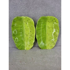 Gates Ware Ceramic Banana Leaf Serving Dish Set Green Tropical 11" x 7"
