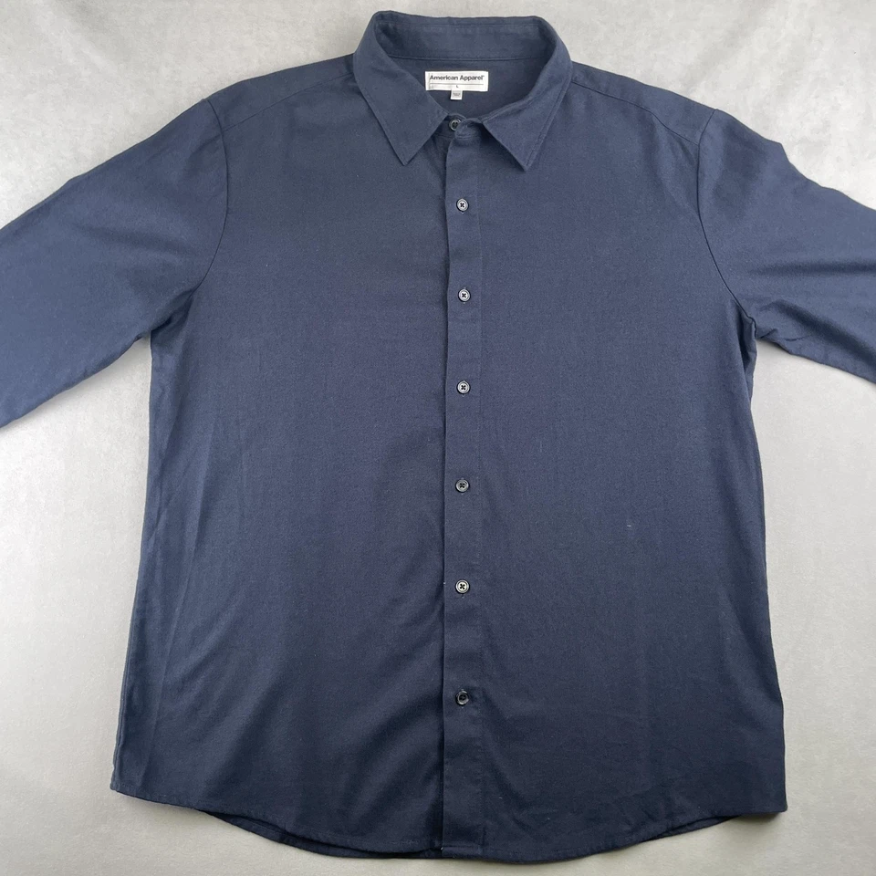 American Apparel Work Shirt Men L Navy Blue Button Down Long Sleeve Collared EUC - Image 2 of 4