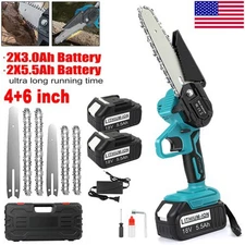 4+6" Electric Mini Chainsaw Cordless Handheld Saw 2 Battery + 4 Chain for Makita