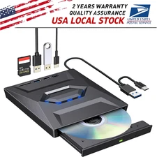 External CD DVD Drive, USB 3.0 Type-C Portable for Windows 11/10